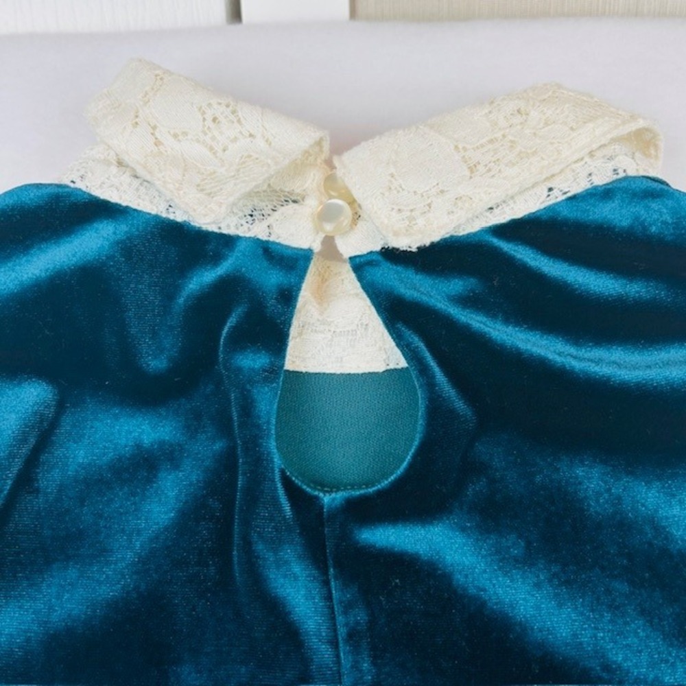 Copper Key Girls Teal Green Velvet Lace Collar Shift Dress Size 8 Holiday Party - Picture 5 of 8